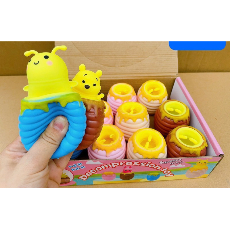 Squishy bóp con ong con gấu trốn hũ mật siêu dễ thương