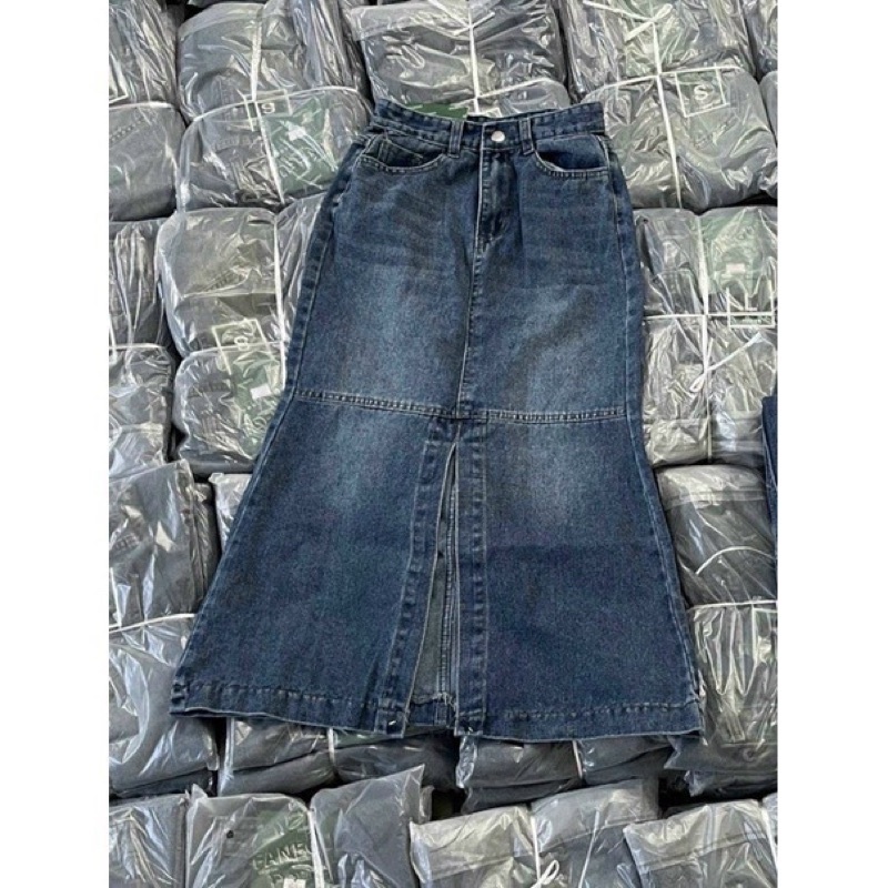 CHÂN VÁY JEANS  Co Giãn Dáng Dài Xoè Đuôi Cá, Váy Đuôi Cá Xoè QCCC tôn dáng cực xinh siêu hotV03