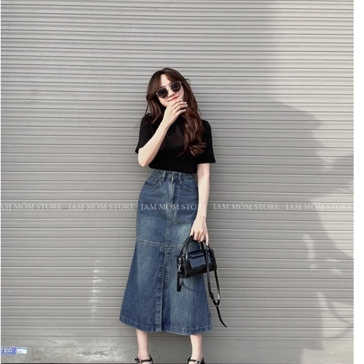 CHÂN VÁY JEANS  Co Giãn Dáng Dài Xoè Đuôi Cá, Váy Đuôi Cá Xoè QCCC tôn dáng cực xinh siêu hotV03