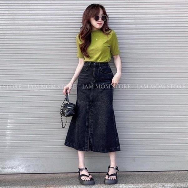 CHÂN VÁY JEANS  Co Giãn Dáng Dài Xoè Đuôi Cá, Váy Đuôi Cá Xoè QCCC tôn dáng cực xinh siêu hotV03