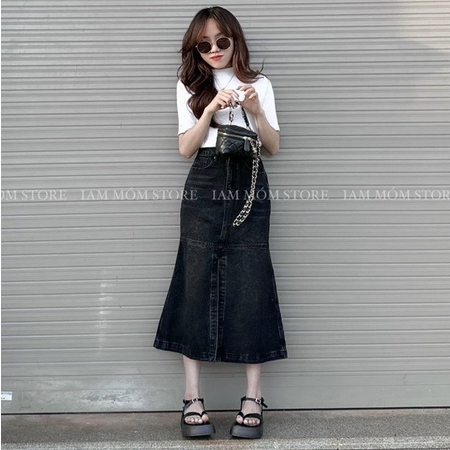 CHÂN VÁY JEANS  Co Giãn Dáng Dài Xoè Đuôi Cá, Váy Đuôi Cá Xoè QCCC tôn dáng cực xinh siêu hotV03