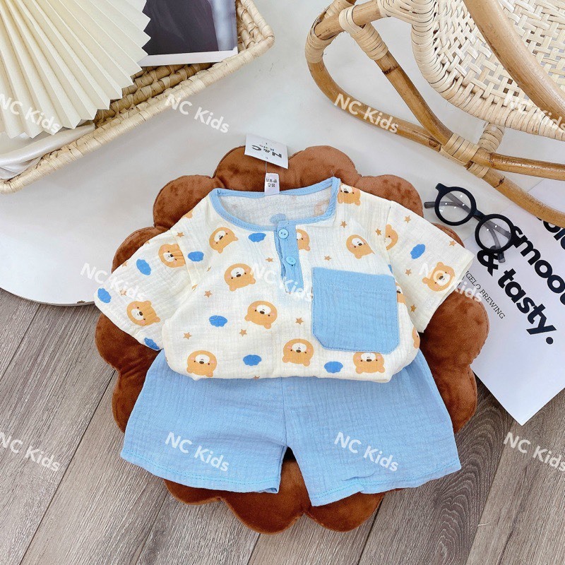 Bộ quần áo cộc xô muslin cho bé trai, bé gái BC31