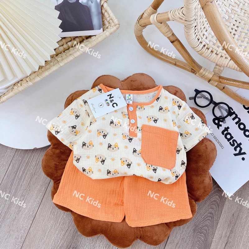 Bộ quần áo cộc xô muslin cho bé trai, bé gái BC31