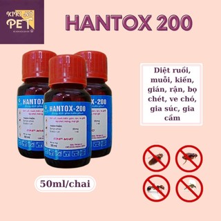 HANTOX 200 Nắp Đỏ Chống Ruồi, Muỗi, Kiến, Gián, Rận, Bọ Chét, Ve Chó, Dùng Được Cho Chó, Mèo, Gà, Chim - Hộp 50ml