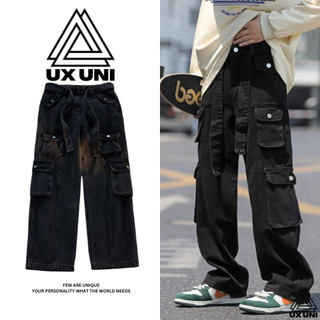 Quần Jean Túi Hộp Nổi Cargo Pants Nam Nữ Form Rộng UX UNI Màu Đen - UXQ07