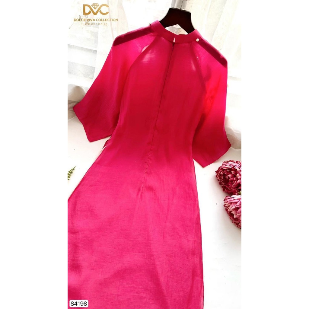 S4198 Sét áo dài hồng tay lửng 4 tà tơ ánh lót lụa  áo dài cách tân thêu thủ công cao cấp