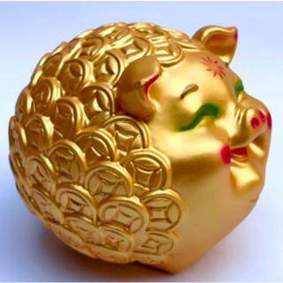 Lợn đất heo đất ống heo tiết kiệm mắt híp màu vàng đồng xinh xắn đáng yêu