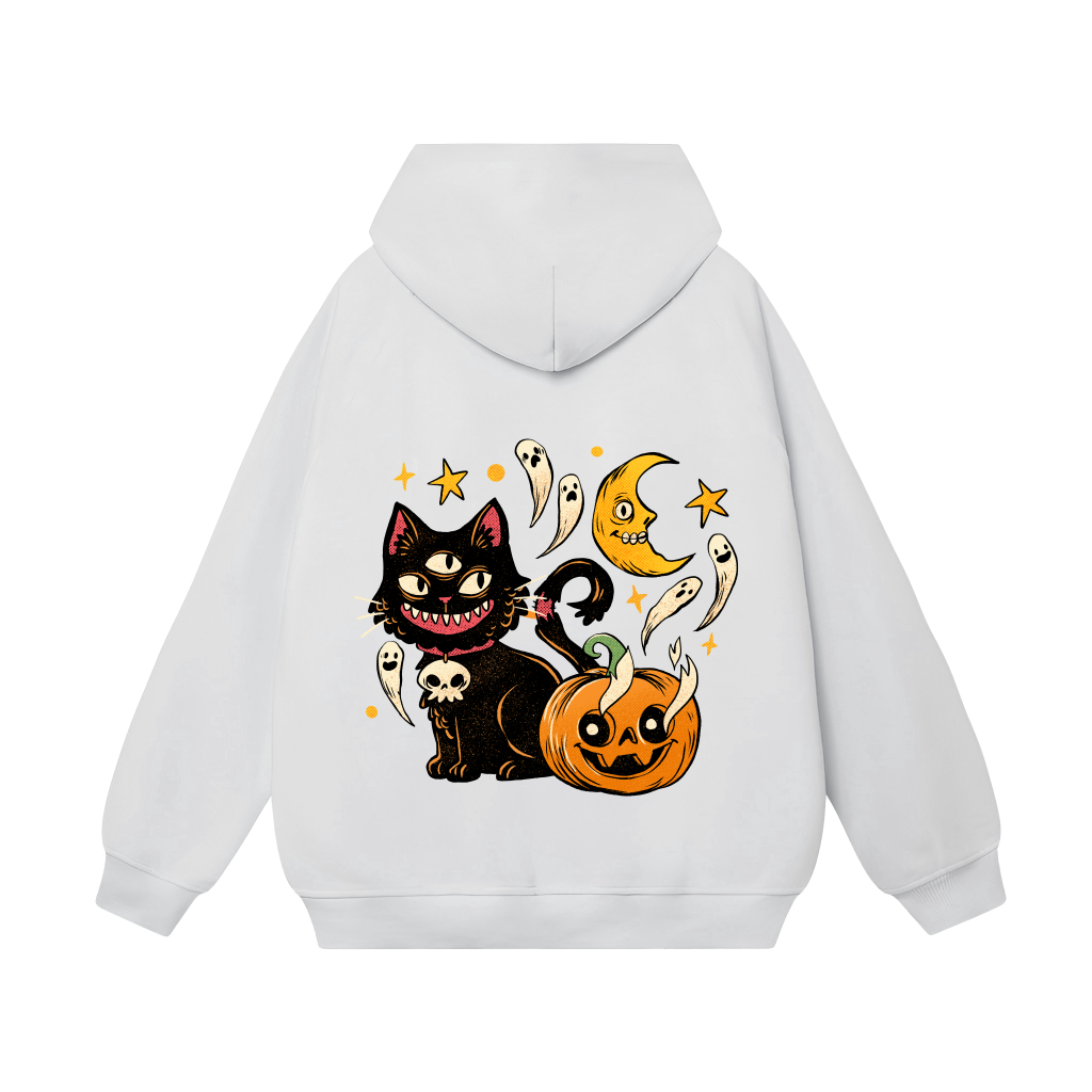 Áo Hoodie Form Rộng YANDO OUTFITS P10030 Nỉ Cotton Hallowwen Cat 3 Eyes 350GSM Local Brand