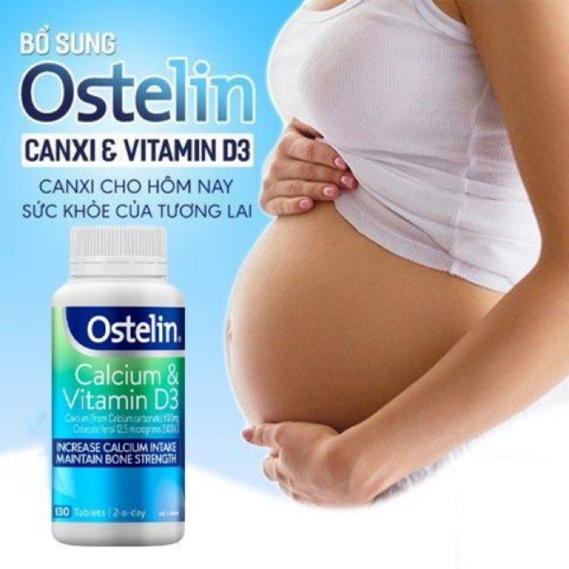 Canxi bầu Ostelin Calcium & Vitamin D3, Úc  bổ sung Canxi, D3 phát triển xương, răng cho bà bầu, mẹ cho con bú