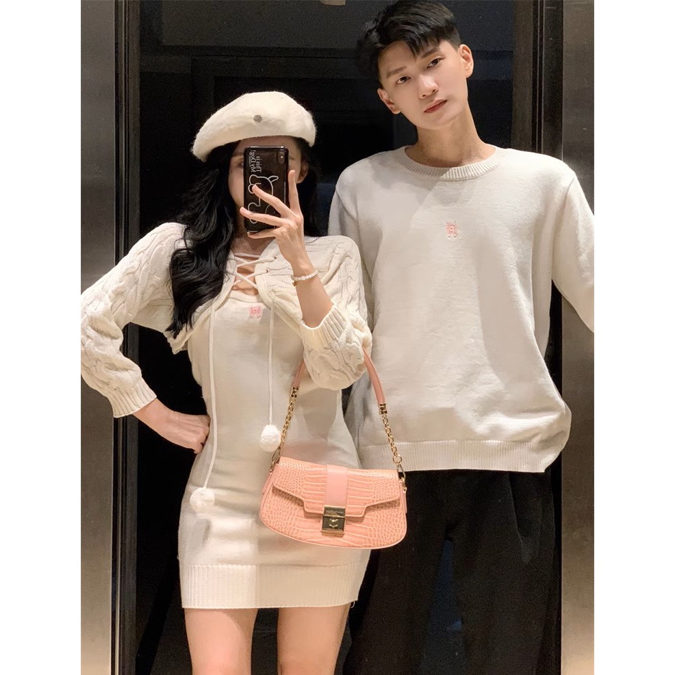 Đồ Đôi Couple Thu Đông Len Dệt Kim Gồm Set Váy Kèm Áo Khoác Xinh Xắn Và Áo Len Nam - Sốp Nhỏ Order Taobao