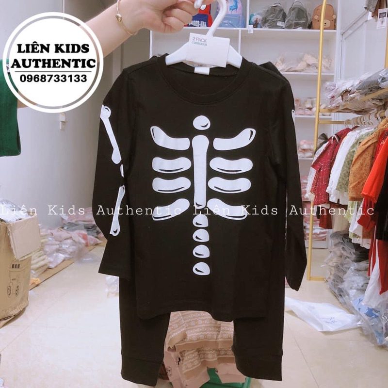 Bộ cotton dài tay hình xương bé trai