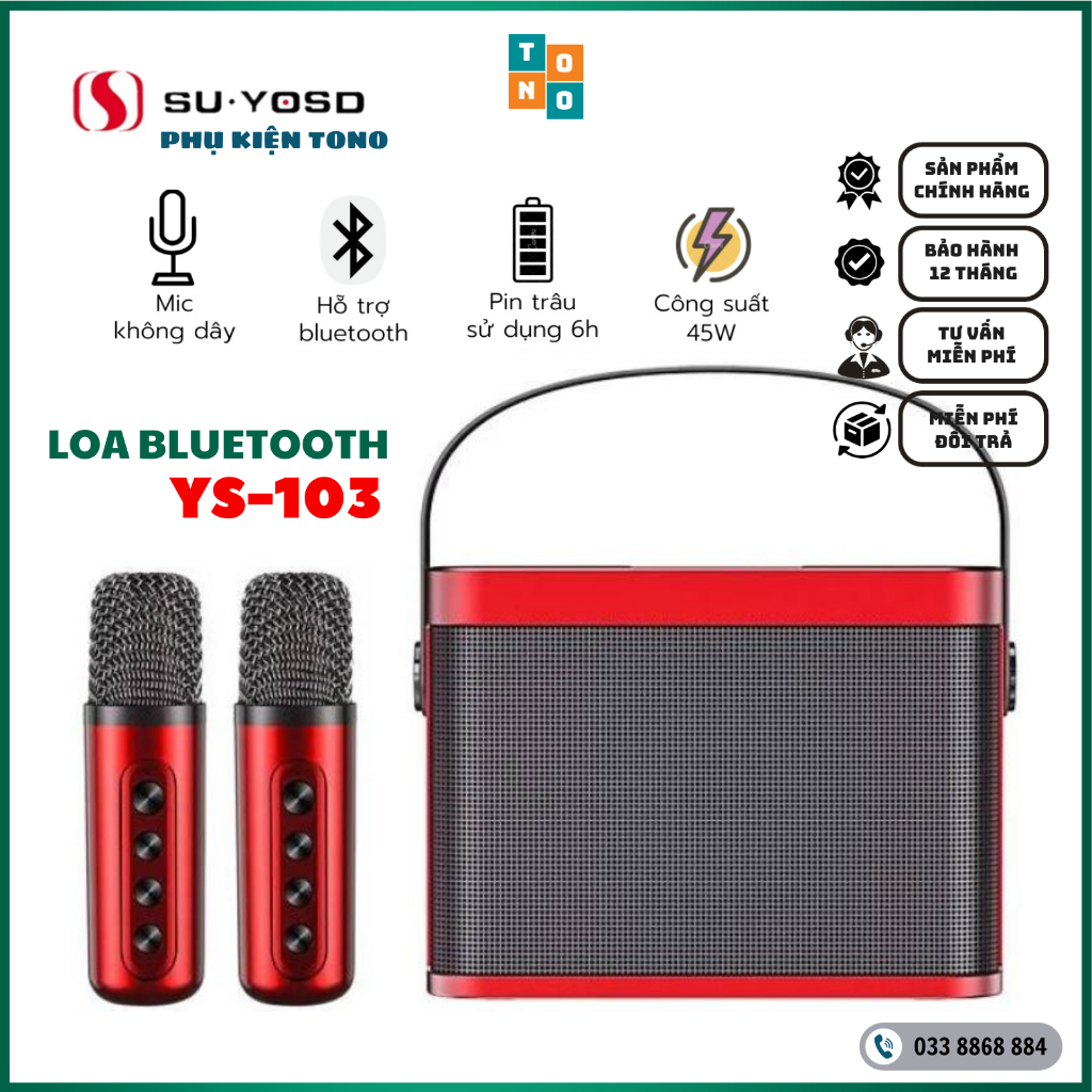Loa bluetooth karaoke YS-219 tặng kèm 2 mic không dây, Âm thanh sống động, Thiết kế cực đẹp, Bass cực căng, BH 12 Tháng