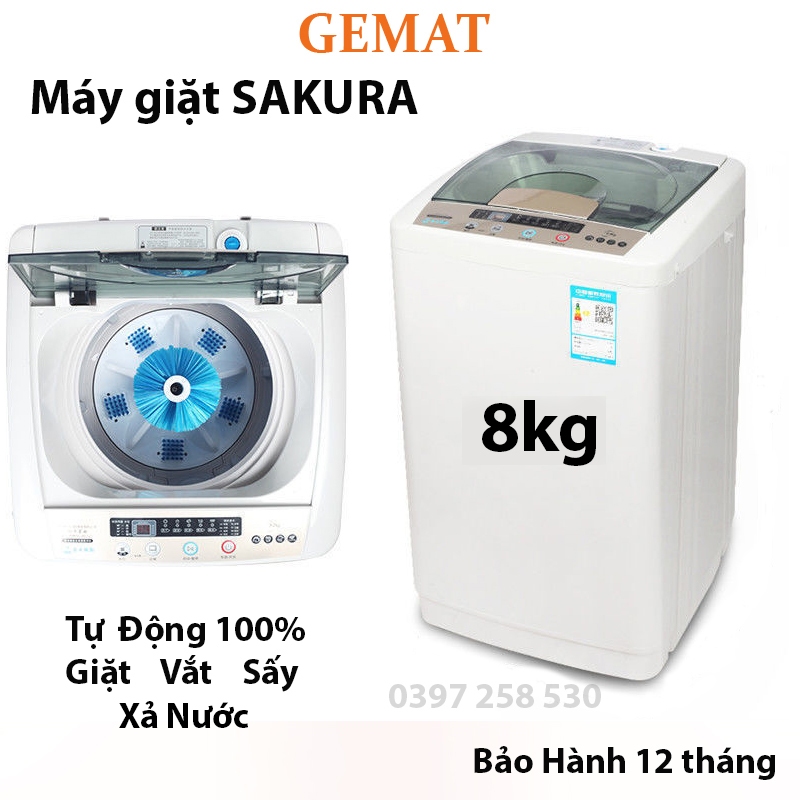 Máy Giặt Mini SAKURA 8kg Tự Động Giặt Vắt Sấy Xả Nước Tiết Kiệm Điện Độ Bền Sử Dụng Lâu Năm Bảo Hành 12 Tháng Tại Nhà