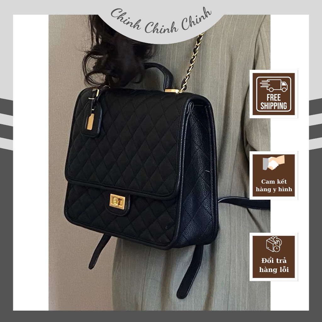 HÀNG CHUẨN Balo nữ cặp đi học cỡ lớn dáng vuông họa tiết trám phong cách vintage thời trang đi học đi chơi