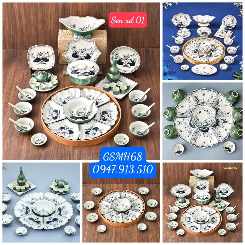 BỘ ĐỒ ĂN CÚNG GIA TIÊN SEN XANH ĐỒNG