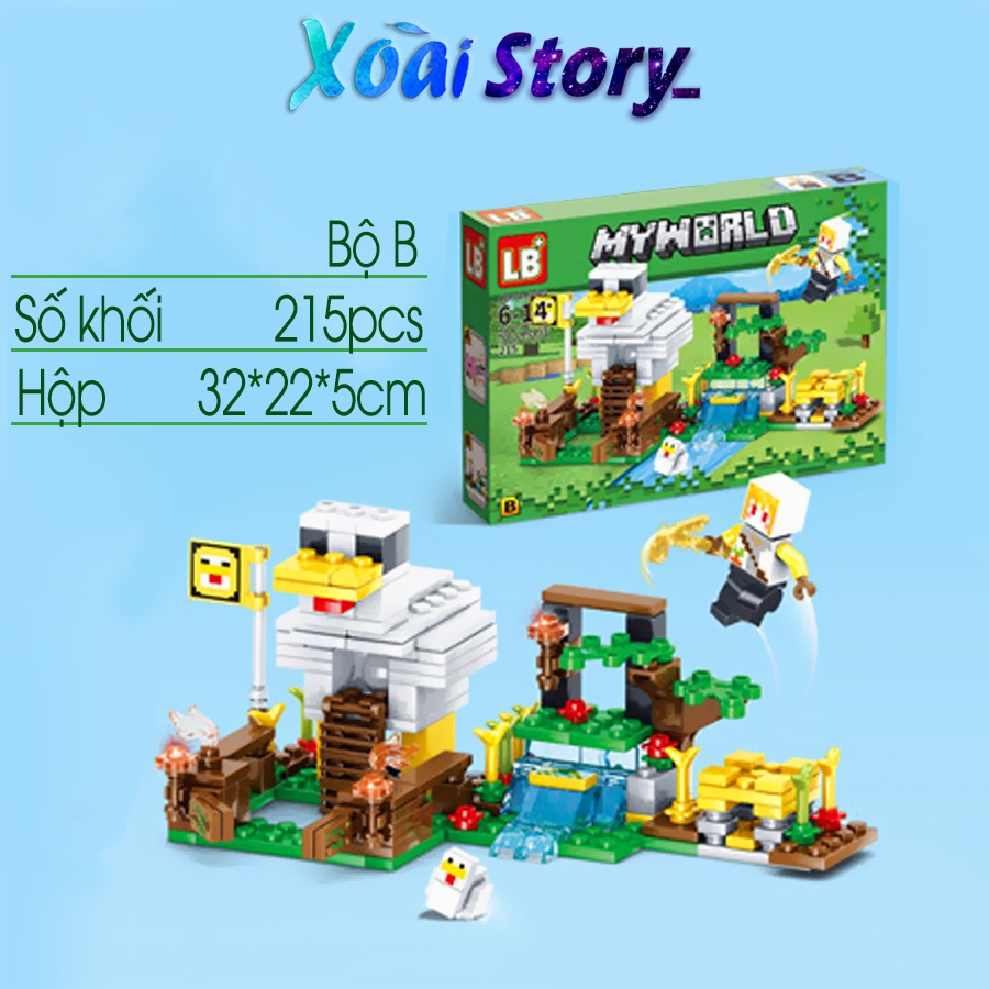 Đồ chơi lắp ráp mô hình minecraft tàu hỏa lợn và khu rừng 4in1