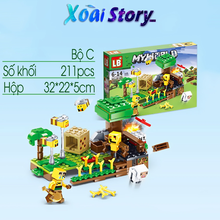 Đồ chơi lắp ráp mô hình minecraft tàu hỏa lợn và khu rừng 4in1