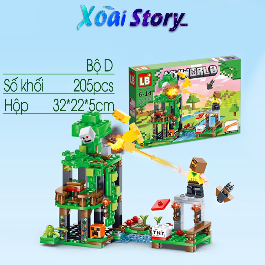 Đồ chơi lắp ráp mô hình minecraft tàu hỏa lợn và khu rừng 4in1