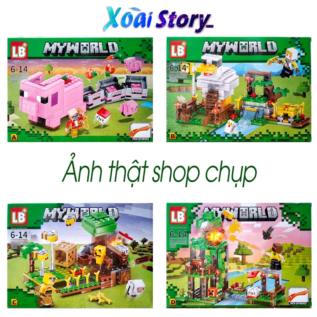 Đồ chơi lắp ráp mô hình minecraft tàu hỏa lợn và khu rừng 4in1
