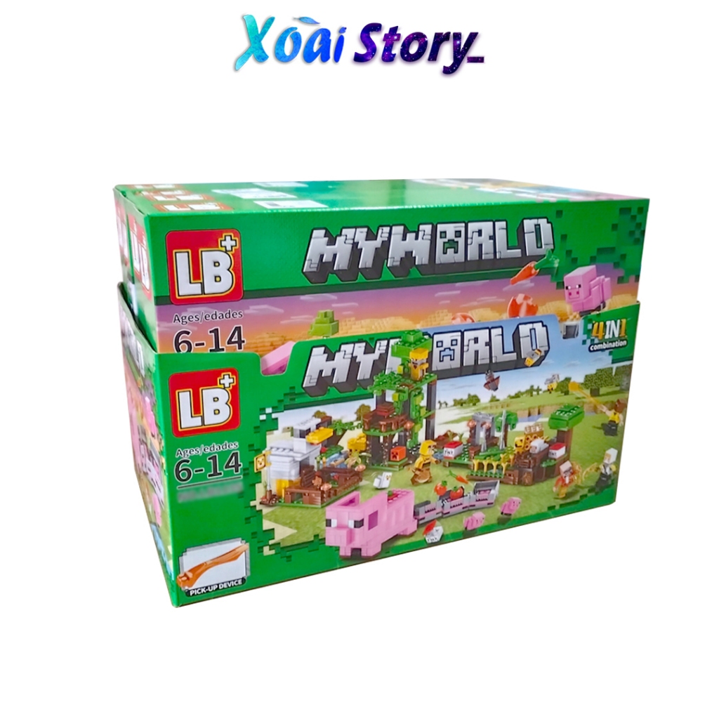 Đồ chơi lắp ráp mô hình minecraft tàu hỏa lợn và khu rừng 4in1