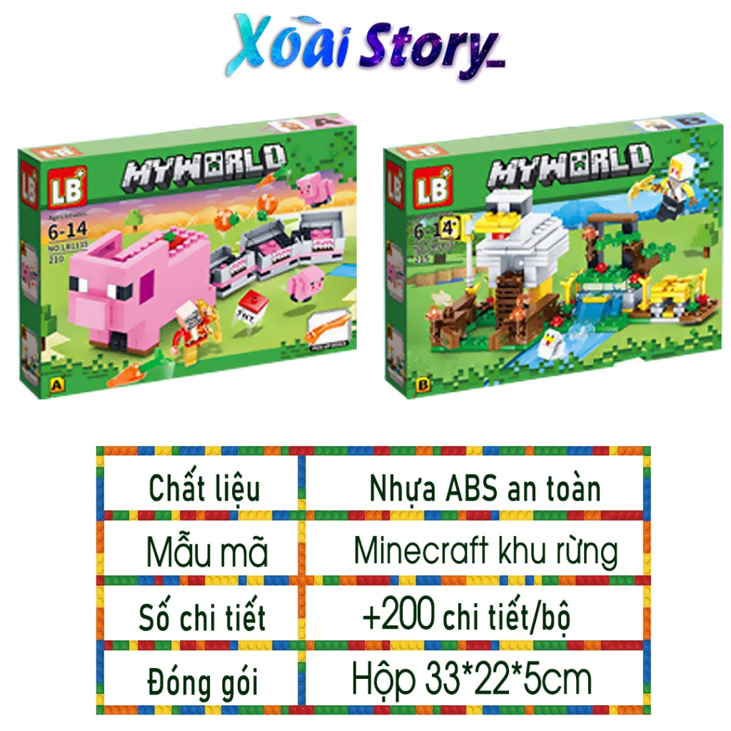 Đồ chơi lắp ráp mô hình minecraft tàu hỏa lợn và khu rừng 4in1