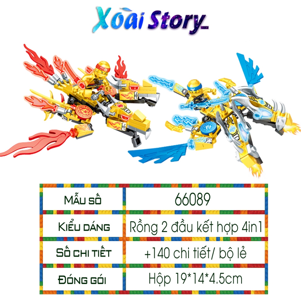 Đồ chơi lắp ráp, mô hình ninja rồng 2 đầu cùng ninja mini kết hợp 4in1 mẫu 66089 +140chi tiết/bộ