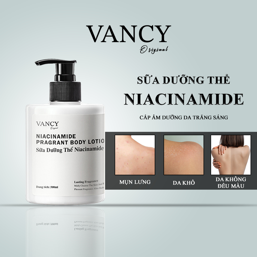 Sữa Dưỡng Thể Trắng Da Niacinamide, Kem Body Dưỡng Ẩm, Làm Sáng Da Chai 500ml, VANCY