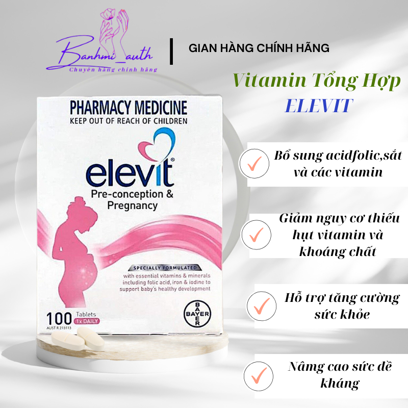 MẪU MỚI NHẤT Elevit bầu Úc-Vitamin tổng hợp cho mẹ bầu 100 viên.Cung cấp