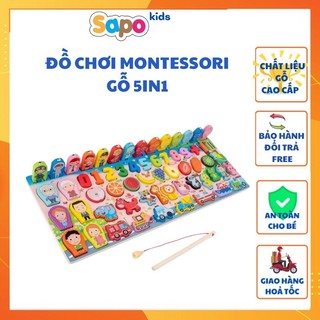 Đồ chơi gỗ MONTESSORI,Đồ chơi xếp hình câu cá và ghép số học đếm 63 chi tiết cho bé SAPO KIDS
