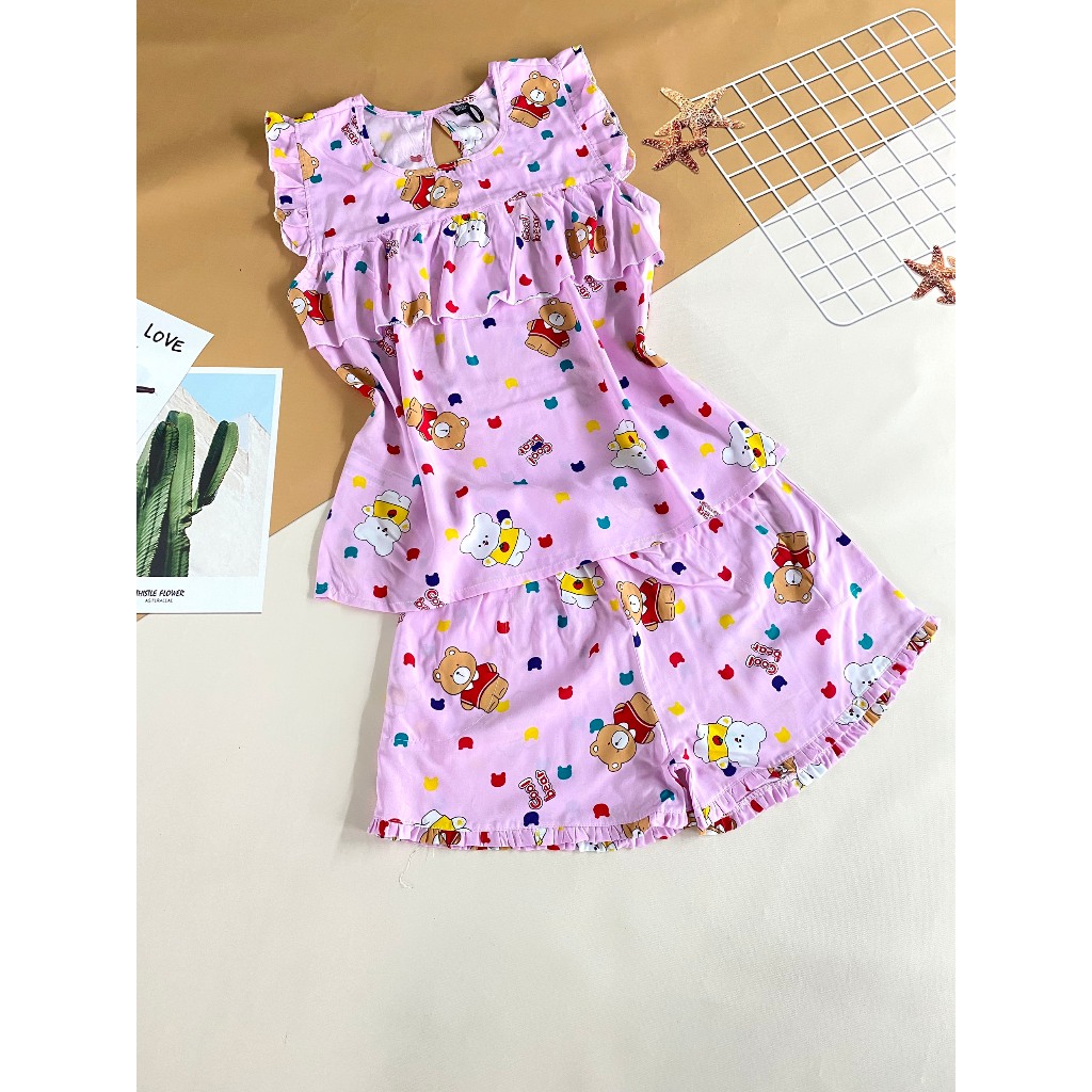 Bộ tole/lanh nữ quần đùi áo cánh tiên, BÈO lớn che ngực HOA10GIO