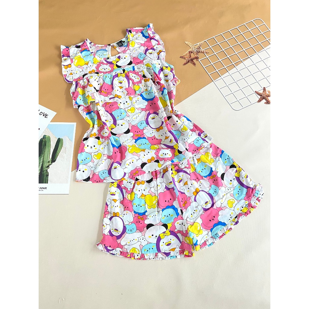 Bộ tole/lanh nữ quần đùi áo cánh tiên, BÈO lớn che ngực HOA10GIO