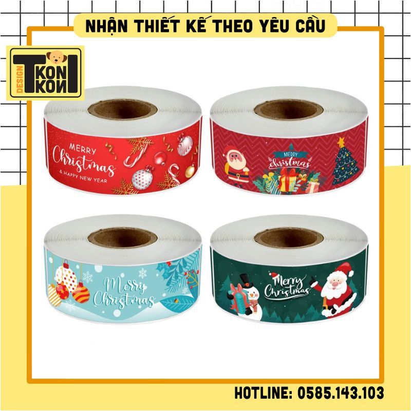 (SẴN) Cuộn 120 Tem Noel, Miếng Decal Dán Giáng Sinh Merry Christmas Niêm Phong Hộp, Tem Noel Dán Hộp MS30