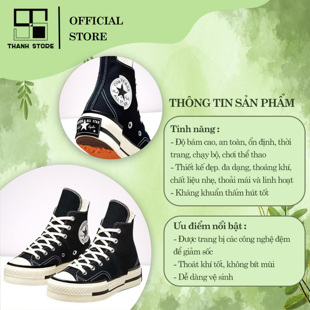 Giày thể thao nam nữ đen giày CONVERSE CHUCK TAYLOR 1970 PLUS BLACK HIGH_hàng xuất khẩu thời trang – CCT19B