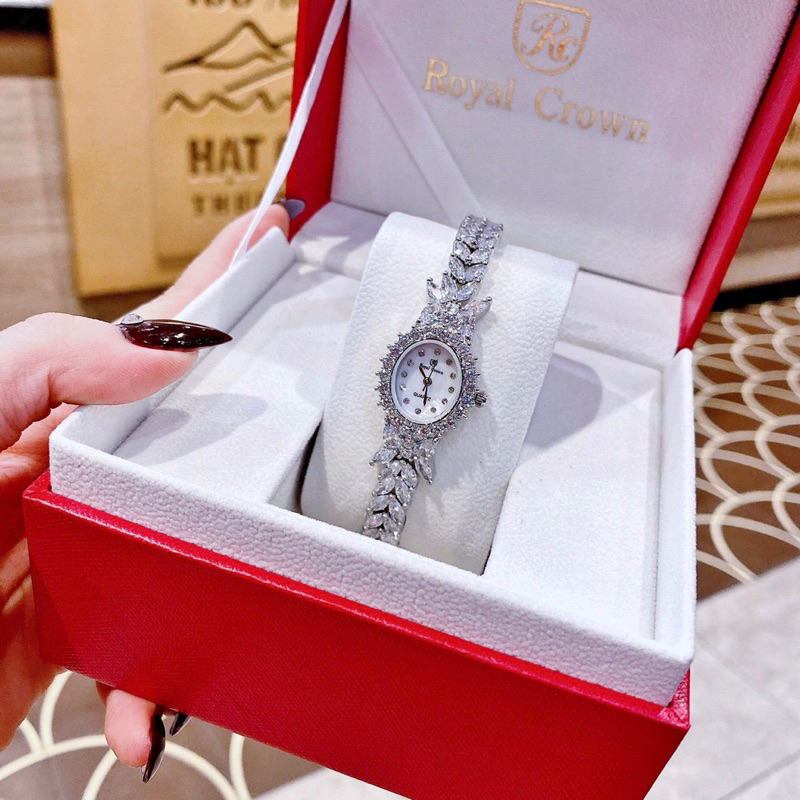 Đồng hồ nữ Royal Crown 2527 mặt ovan dây kim loại đính đá chính hãng