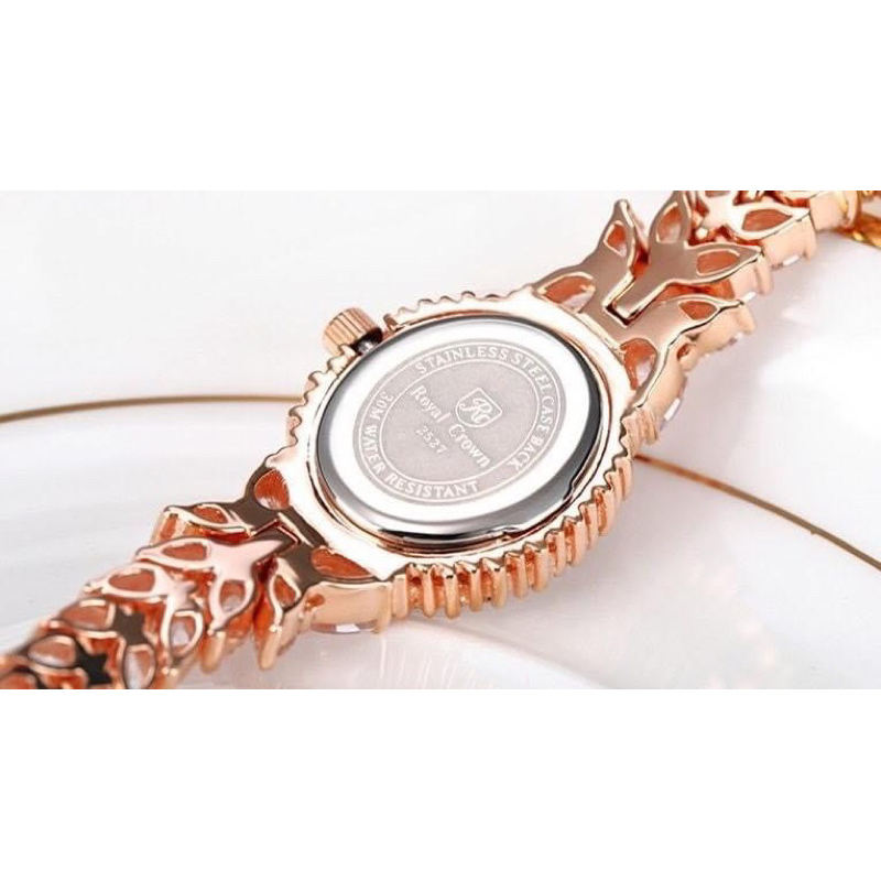 Đồng hồ nữ Royal Crown 2527 mặt ovan dây kim loại đính đá chính hãng