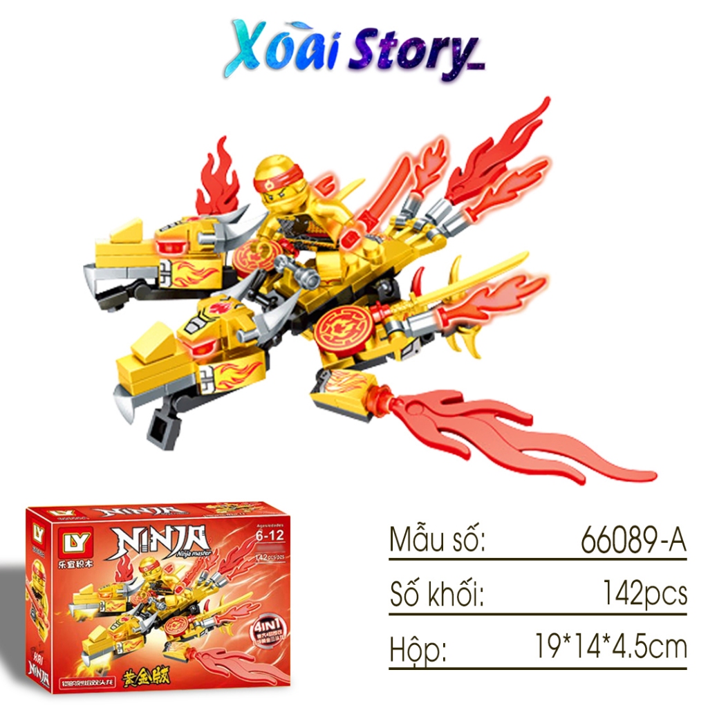 Đồ chơi lắp ráp, mô hình ninja rồng 2 đầu cùng ninja mini kết hợp 4in1 mẫu 66089 +140chi tiết/bộ