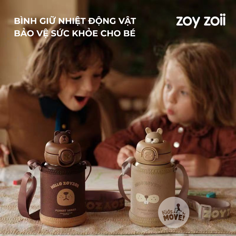Bình nước giữ nhiệt Zoyzoii cho bé bằng inox 316 cao cấp, nắp chống rò nước an toàn, hình thú đáng yêu