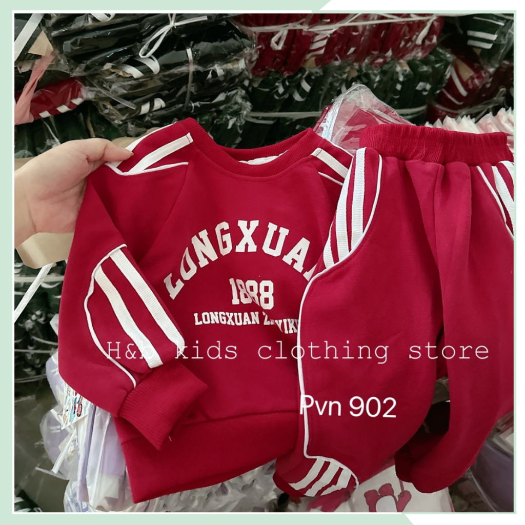 Bộ nỉ cho bé trai, áo nỉ hai da dài tay kèm quần bo gấu thu đông cho bé BBT53