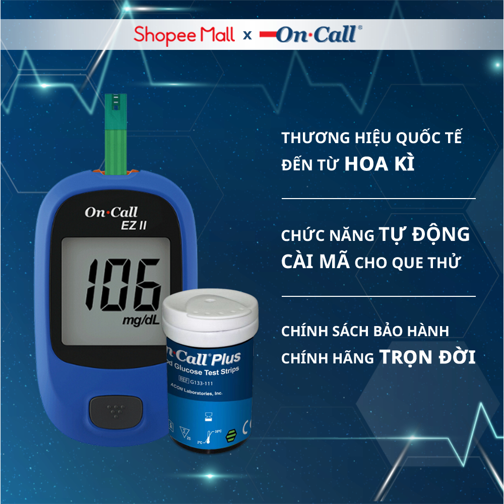 [Mã ICBFRI300 giảm 10% đơn 250K] [Bảo Hành Trọn Đời] Máy Đo Đường Huyết On Call® EZ II Kèm Hộp 25 Que Thử Đường Huyết