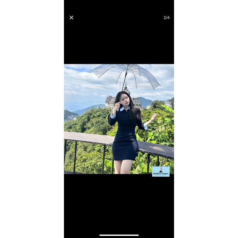 Đầm phối cổ sơ mi xanh dương thanh lịch