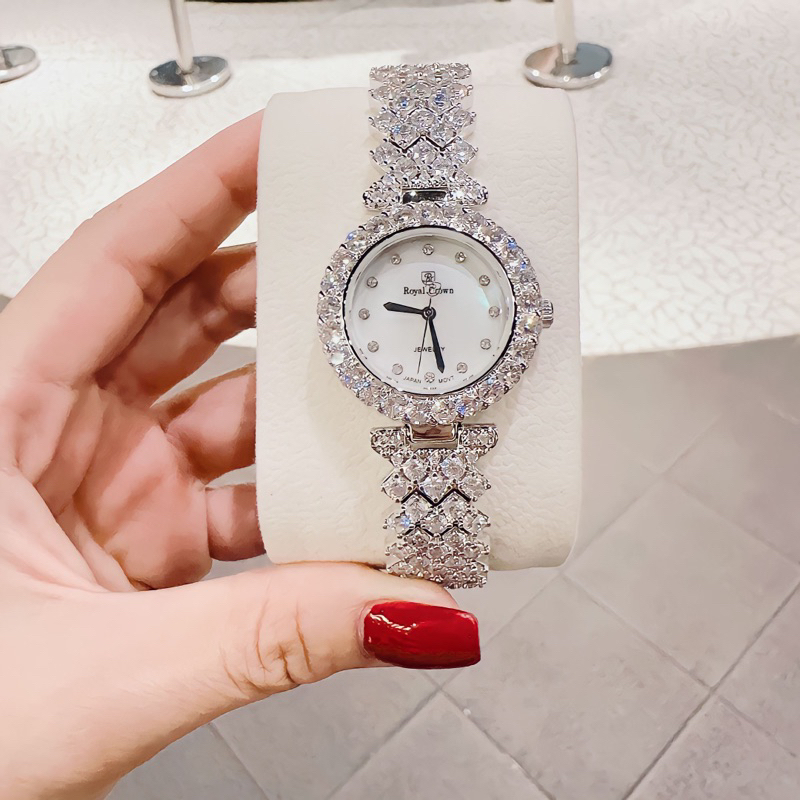 Đồng hồ nữ Royal Crown 6305 mặt tròn đính đá dây kim loại chính hãng