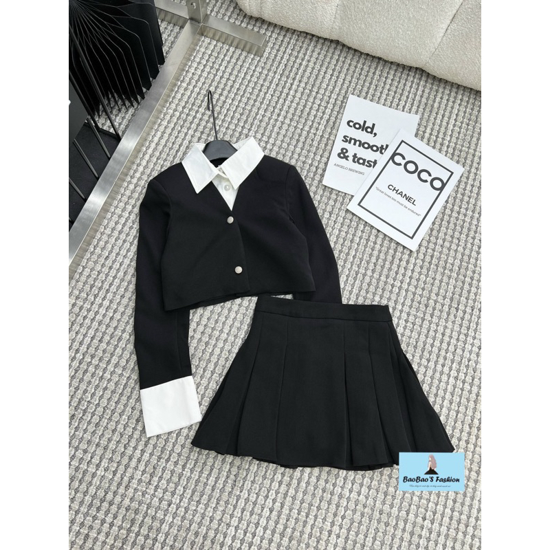 Set đen áo vest 2 lớp mix chân váy
