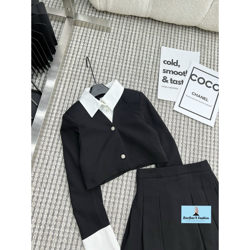 Set đen áo vest 2 lớp mix chân váy