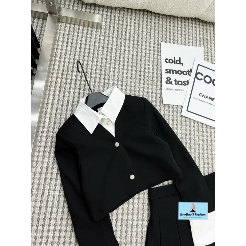 Set đen áo vest 2 lớp mix chân váy