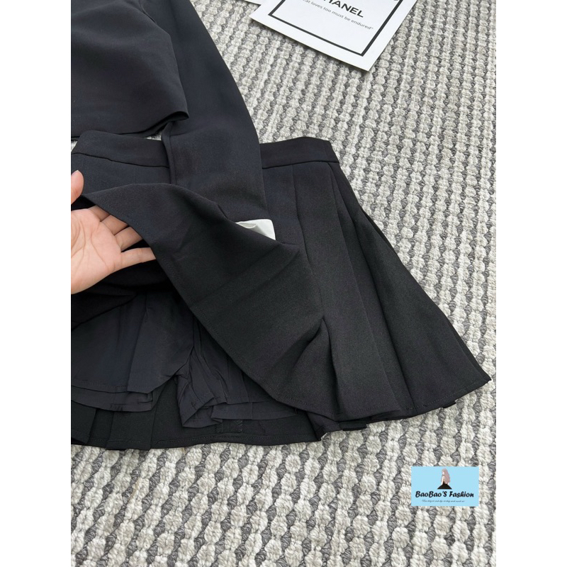 Set đen áo vest 2 lớp mix chân váy