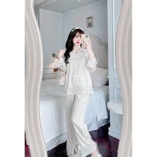 Bộ tiểu thư lụa xước phối ren