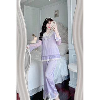 Bộ tiểu thư lụa xước phối ren