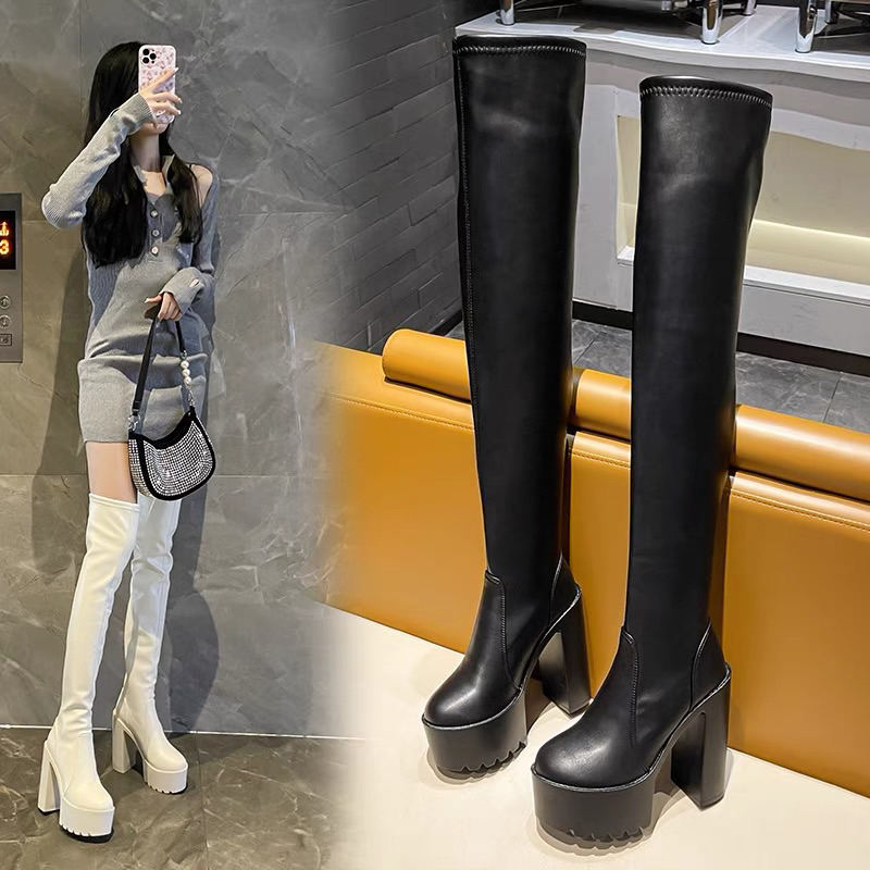 BOOT DA LÌ DÀI QUA GỐI GÓT VUÔNG CAO 14CM ORDER CECE.STORE