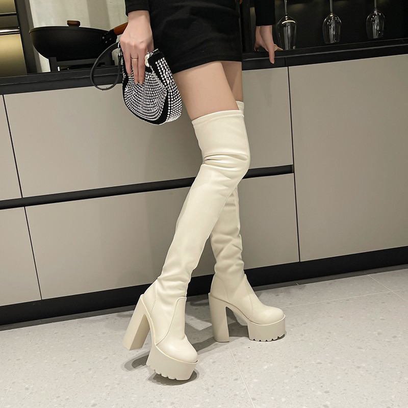 BOOT DA LÌ DÀI QUA GỐI GÓT VUÔNG CAO 14CM ORDER CECE.STORE