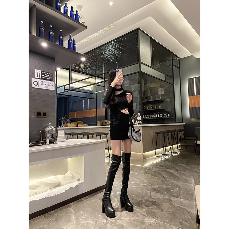 BOOT DA LÌ DÀI QUA GỐI GÓT VUÔNG CAO 14CM ORDER CECE.STORE